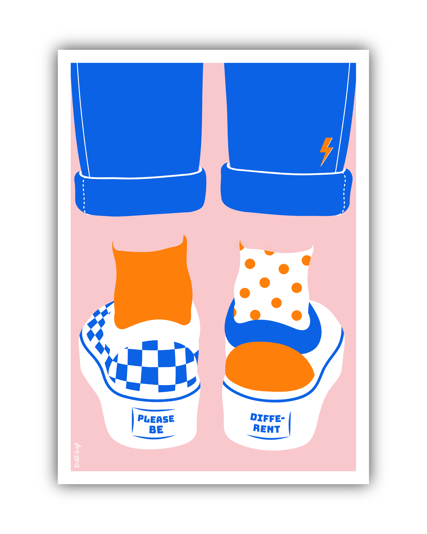Please be different (zeefdruk met fluor oranje)